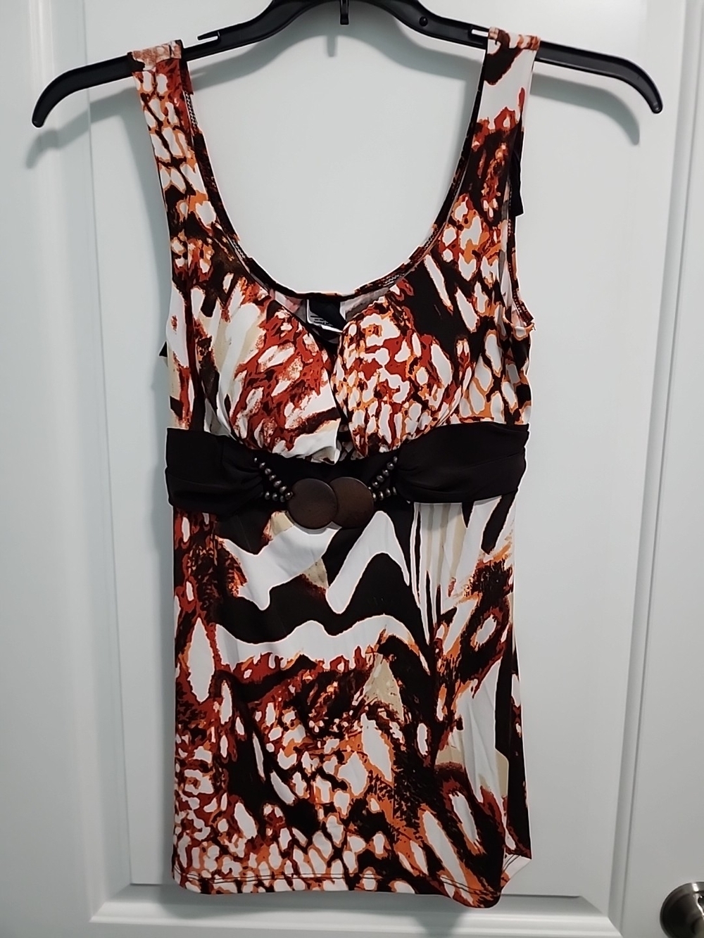 Wrapper Women’s Brown Printed Tank Top with Decorative Waistband